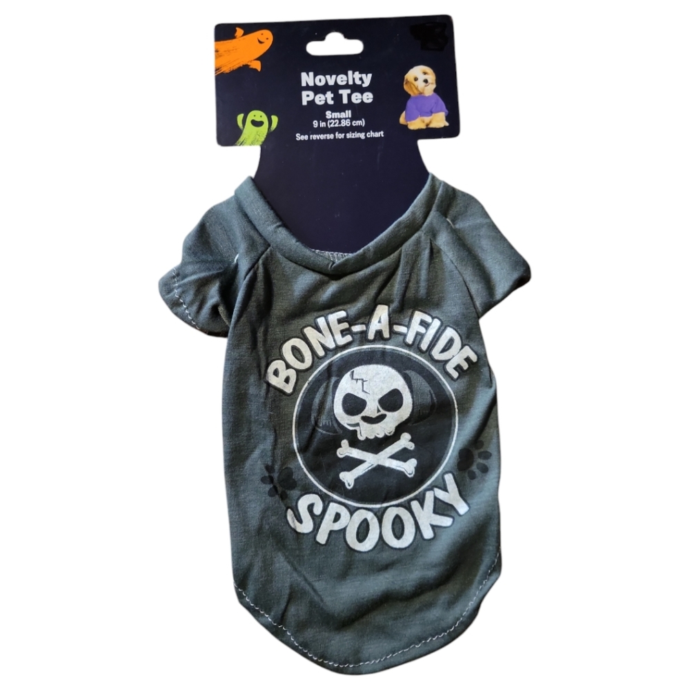 NWT Gray Black Skull Cross Bones Bone-A-Fide  Halloween T-Shirt Dog Cat Sz S
